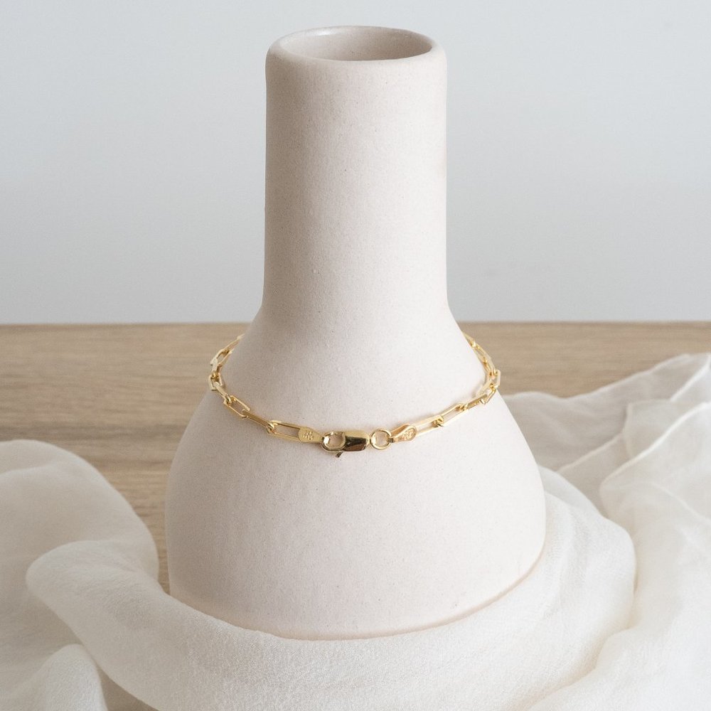 Gold Plated Paperclip Bracelet - 18K Gold over 925 Sterling Silver - Picture 5 of 5